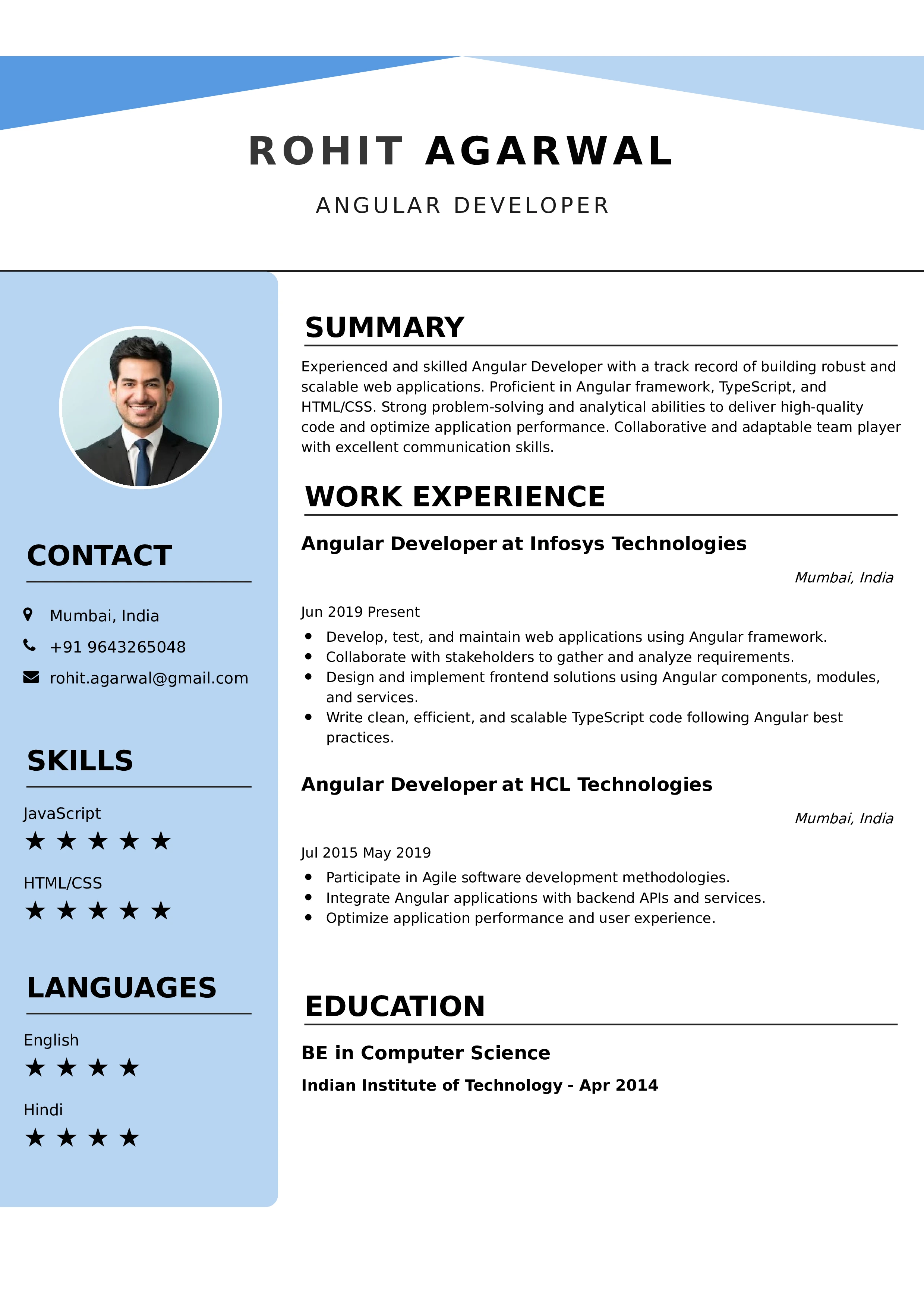 Angular Developer Resume Sample & Tips