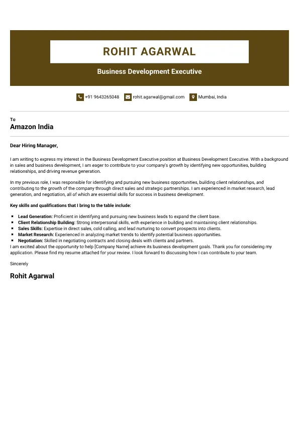 Business Development Executive Cover Letter Sample & Tips