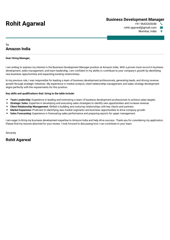 Business Development Manager Cover Letter Sample & Tips