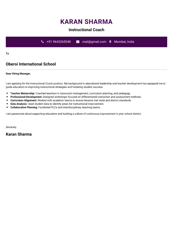 Instructional Coach Cover Letter Sample & Tips